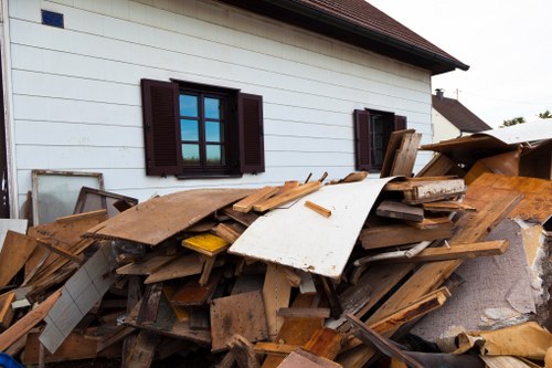 Various types of construction debris sorted for recycling